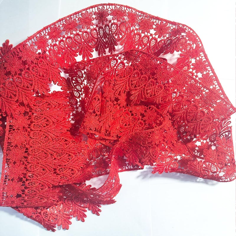 DKKUAYANGUP (Red Floral Lace Trim - 5 Yards, 9cm Wide | Wedding Dress Embellishment, Gift Packaging, Party Decor | DIY Sewing & Craft Supplies - Image 5